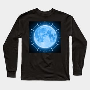 Blue Super Moon Glowing With Blue Halo Clock Long Sleeve T-Shirt